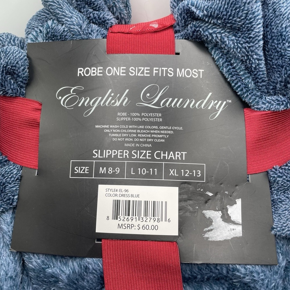 NEW English Laundry Robe & Matching Slipper (8/9 M) Set Mens One Size Dress Blue - Picture 5 of 5